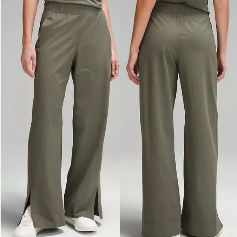 LULULEMON Stretch Woven Wide Leg High Rise Pant, Olive Green XL